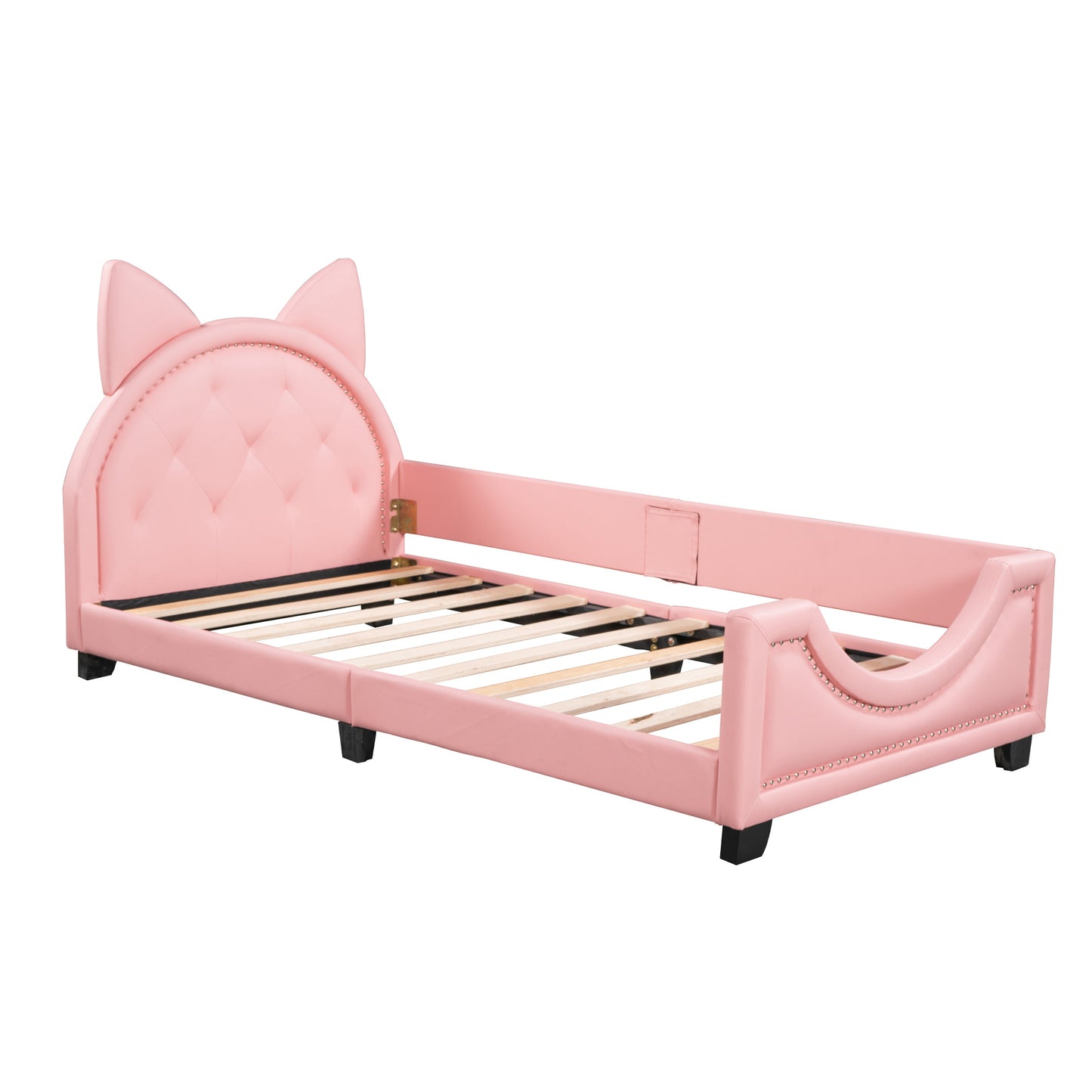 Girl's Pink Upholstered Twin Daybed with Animal Ear Headboard