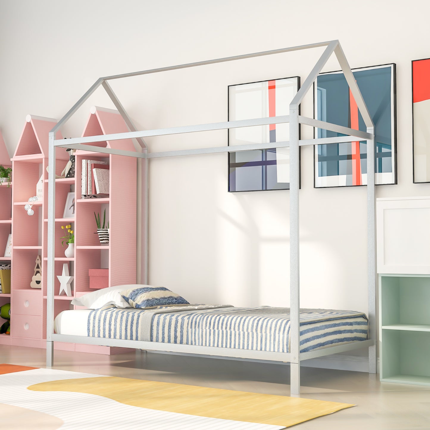 Kids House Style Canopy Twin Bed