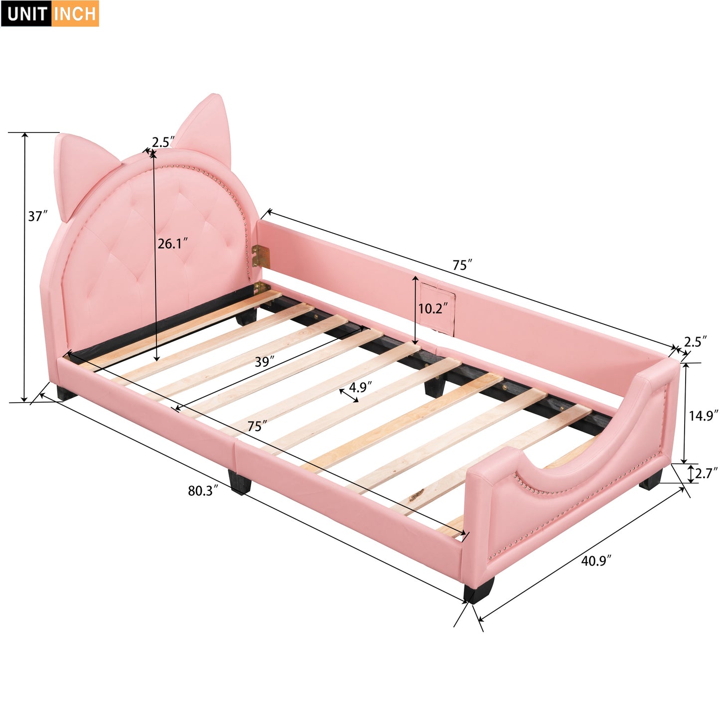 Girl's Pink Upholstered Twin Daybed with Animal Ear Headboard
