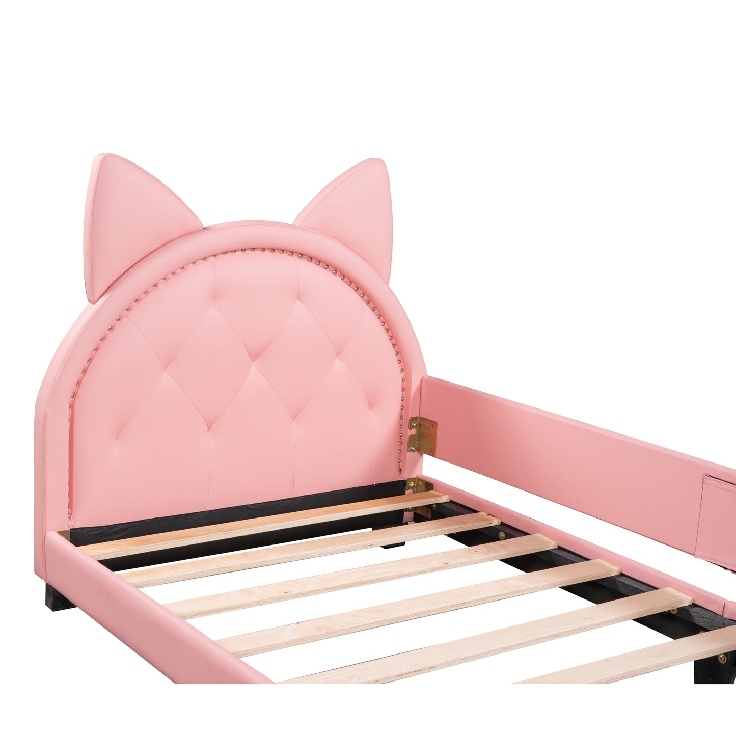 Girl's Pink Upholstered Twin Daybed with Animal Ear Headboard