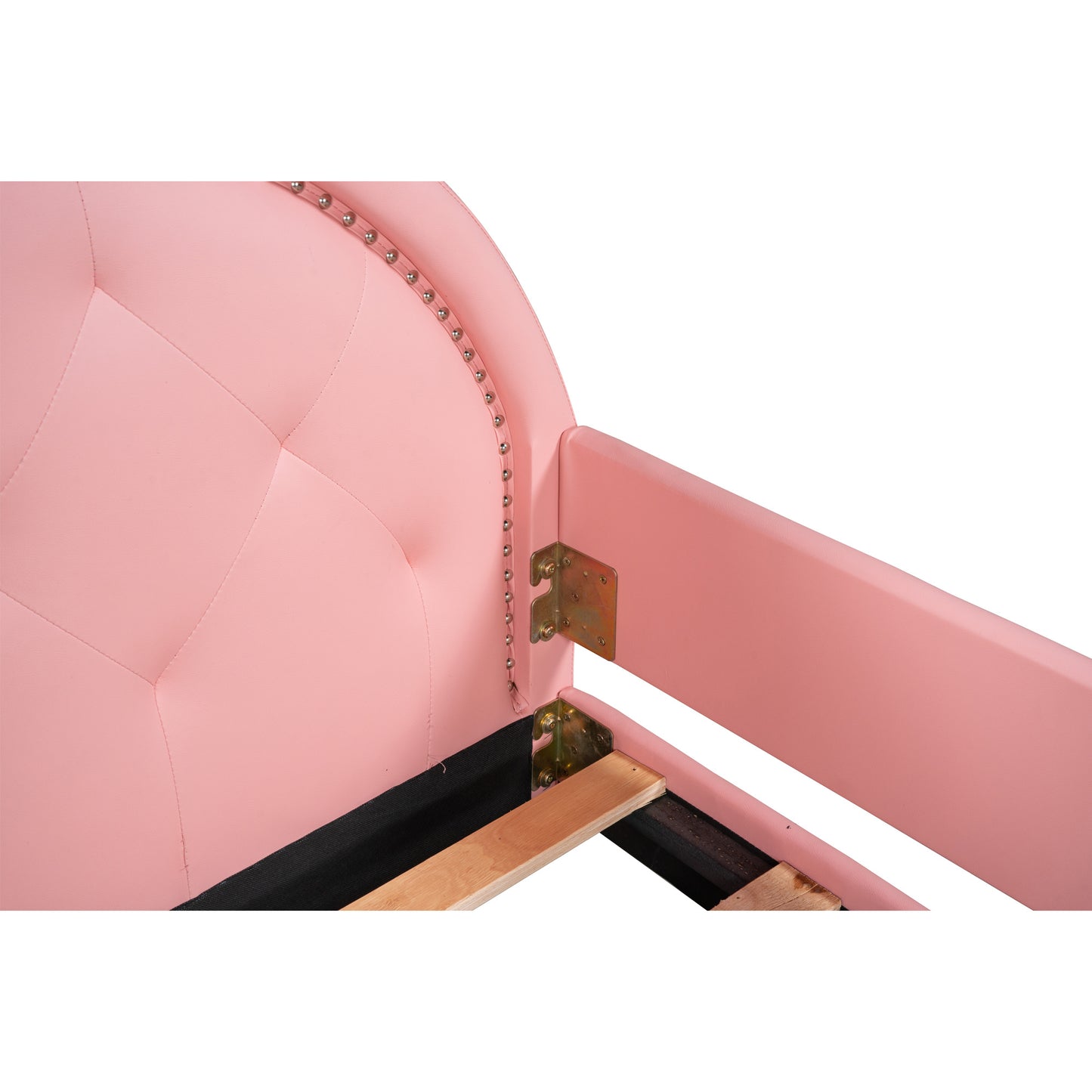 Girl's Pink Upholstered Twin Daybed with Animal Ear Headboard