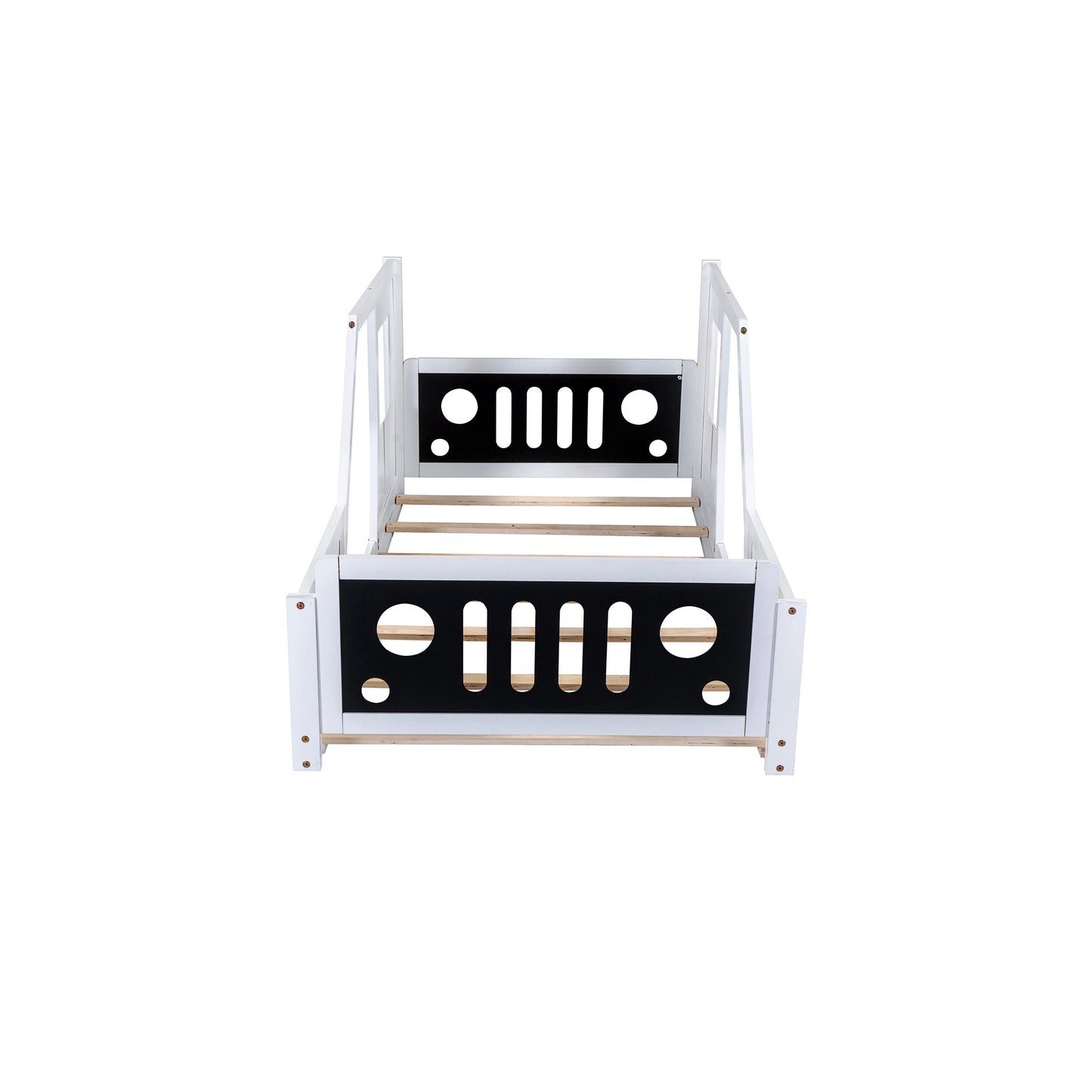 Twin Size Classic Car-Shaped Platform Bed with Wheels; Blue or White