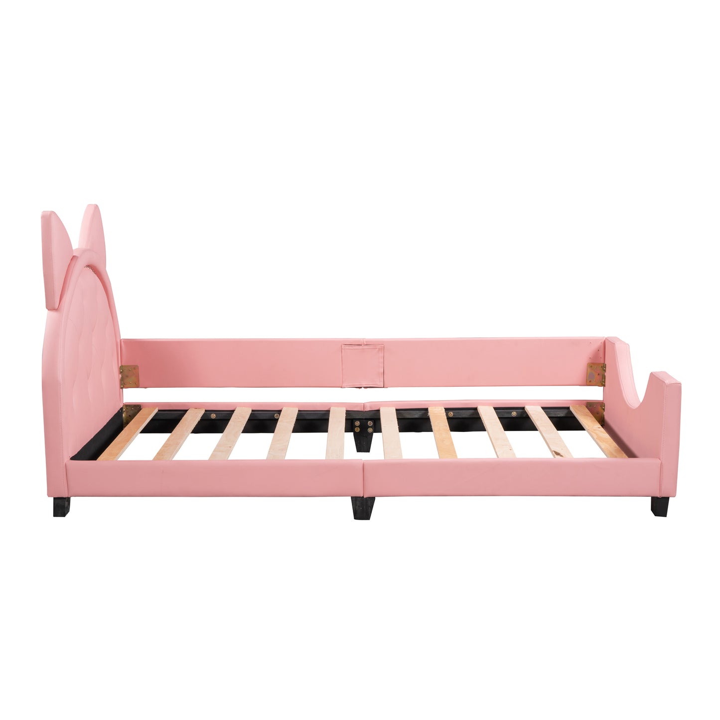 Girl's Pink Upholstered Twin Daybed with Animal Ear Headboard