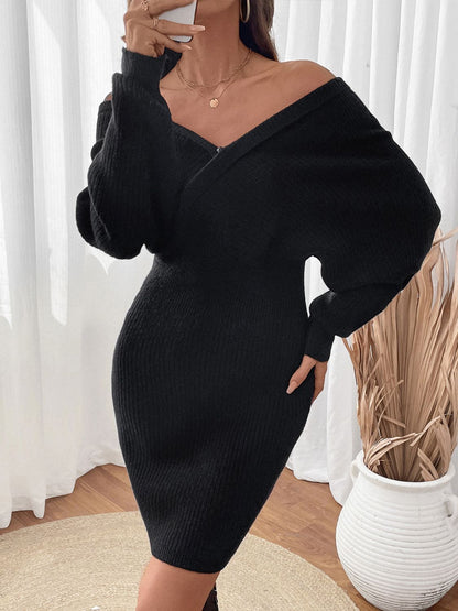 Surplice Long Sleeve Sweater Dress