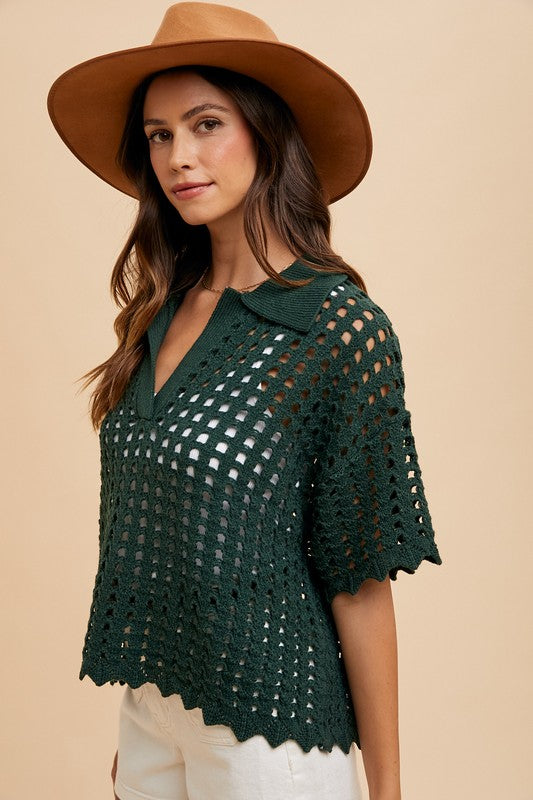 Openwork Johnny Collar Knit Cover Up