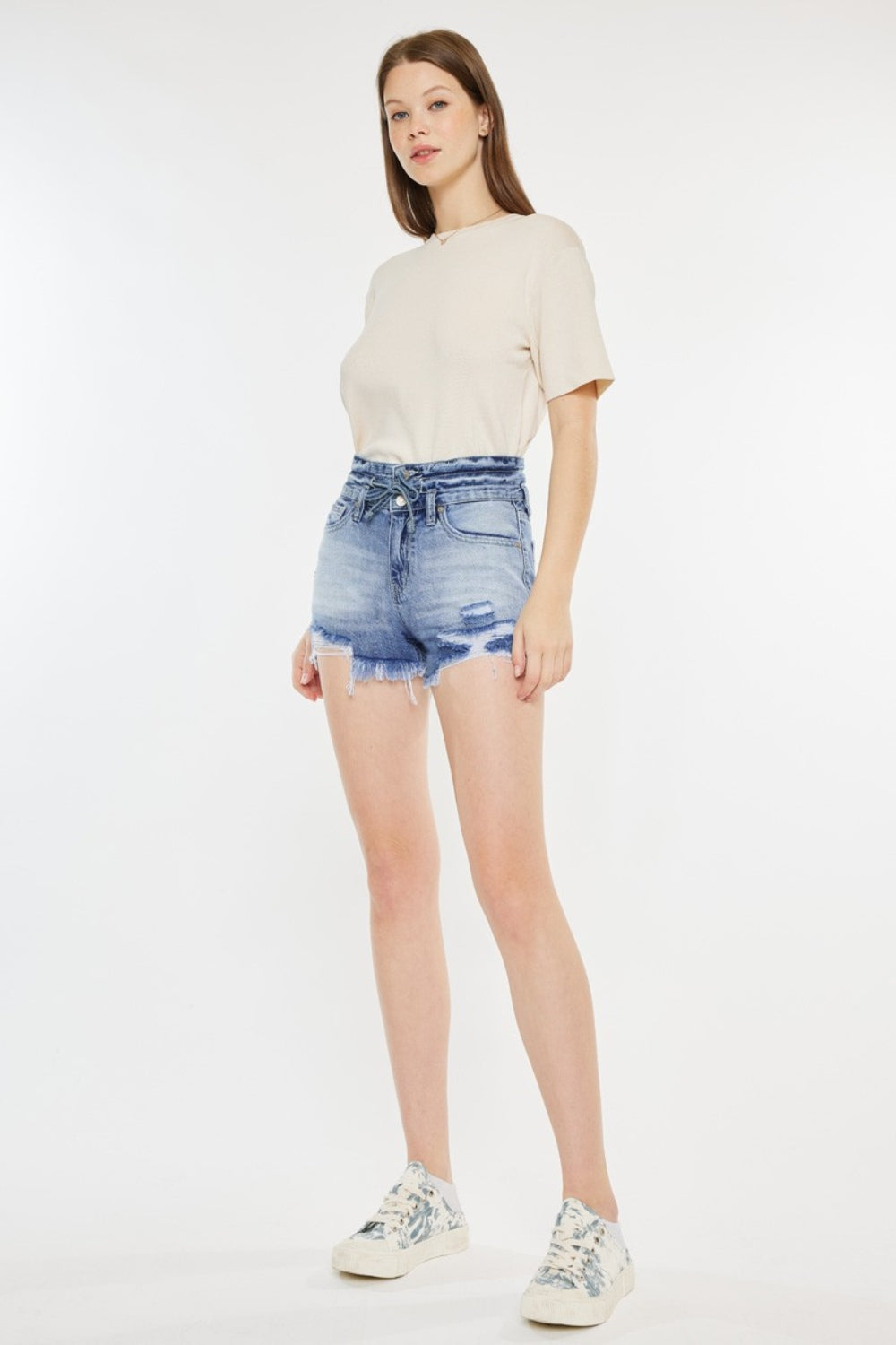 High Rise Frayed Hem Denim Shorts