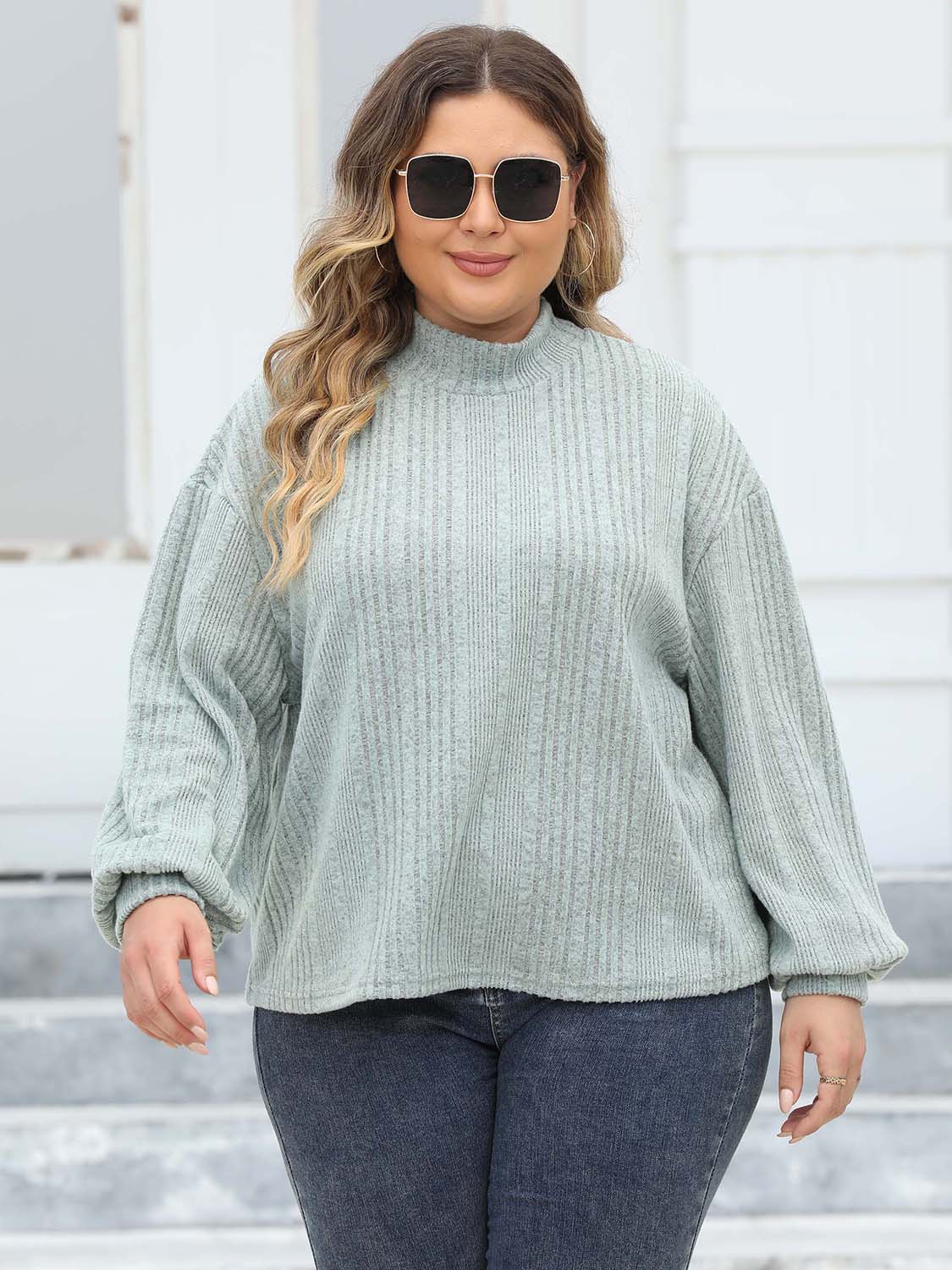 Plus Mock Neck Long Sleeve Knit Top