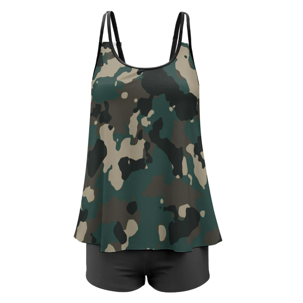 Plus 2-Piece Camouflage Tankini & Boy Shorts Sets