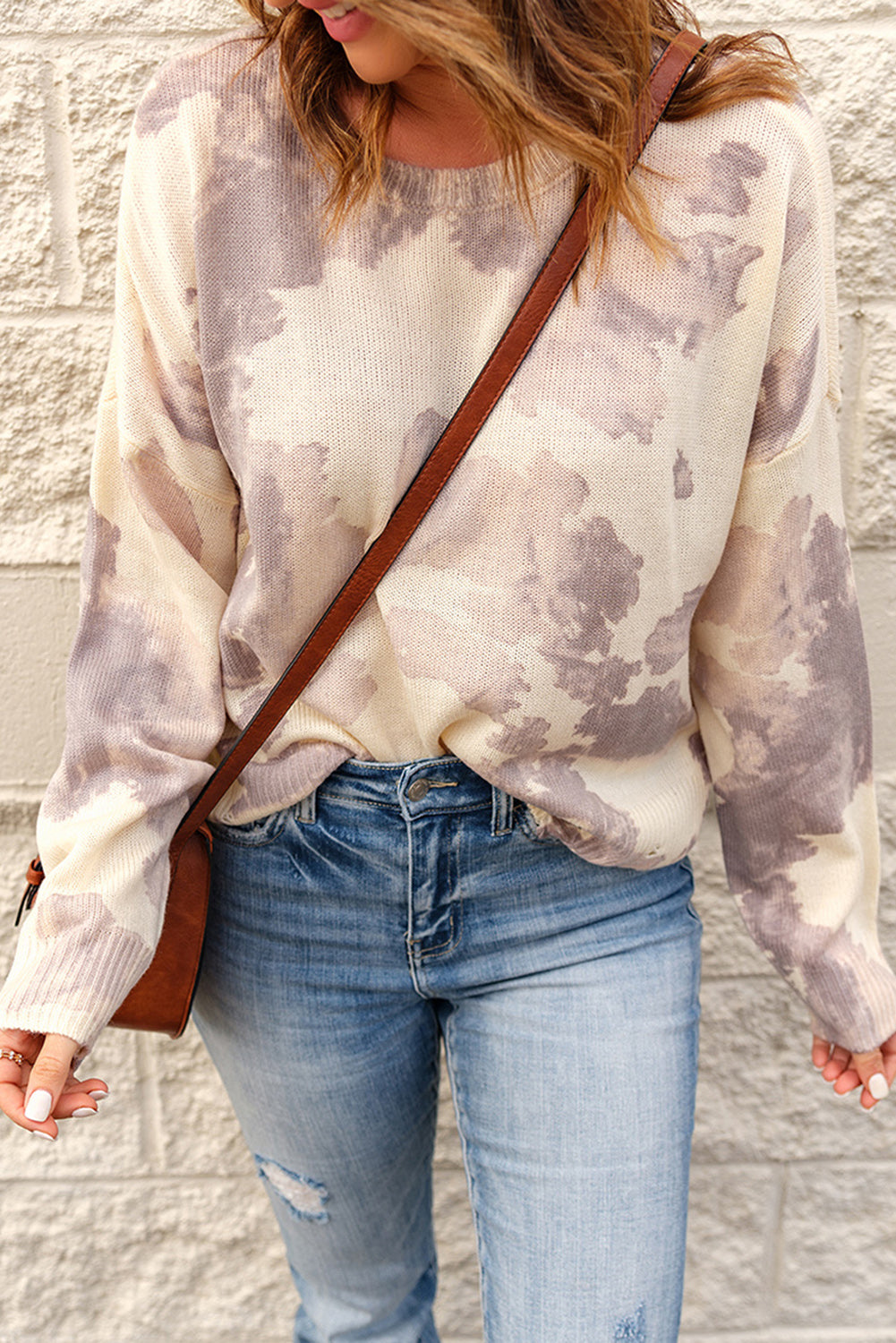 Tie-Dye Distressed Round Neck Sweater