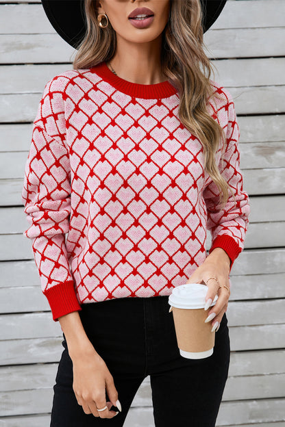 Contrast Round Neck Dropped Shoulder Sweater