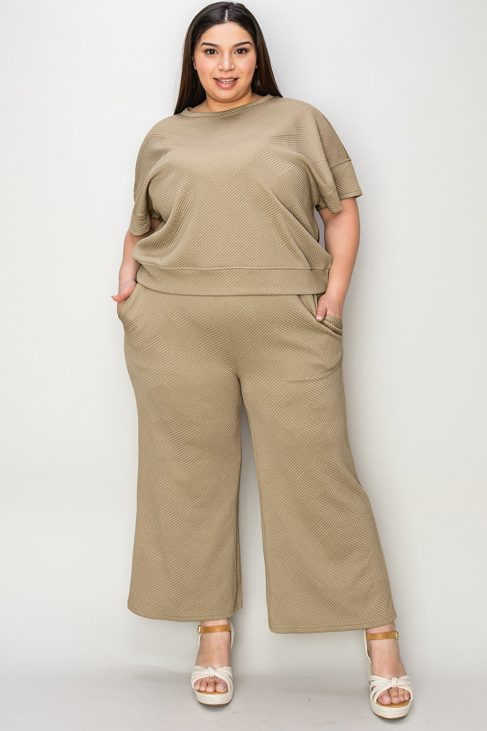 Textured Short Sleeve Top and Pants Set