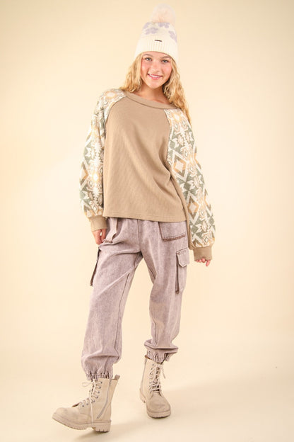 Print Long Sleeve Round Neck Knit Top