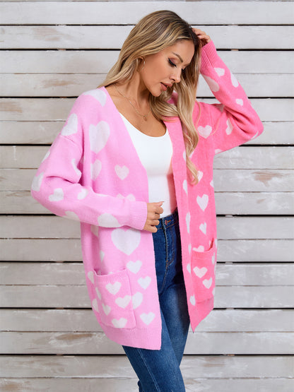 Heart Open Front Long Sleeve Cardigan