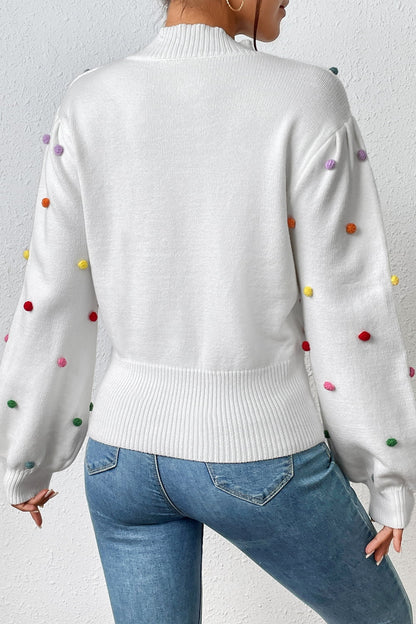 Trim Mock Neck Long Sleeve Pullover Sweater