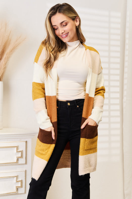 Color Block Dropped Shoulder Cardigan