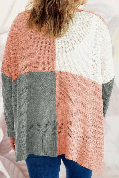 Plus Color Block Round Neck Sweater