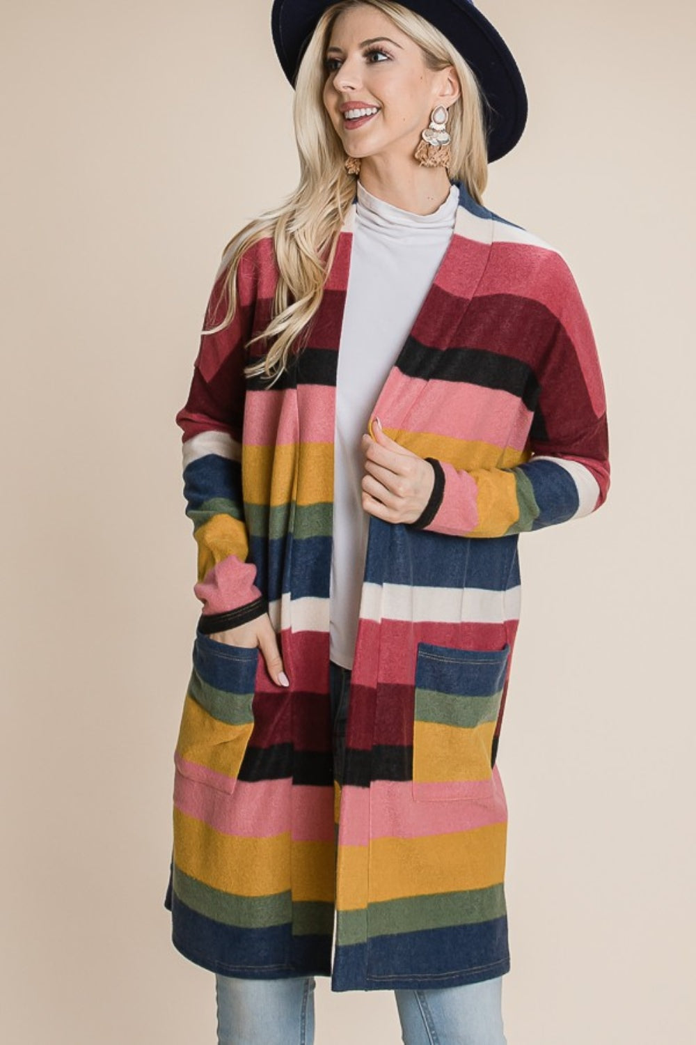 Color Block Striped Open Front Cardigan