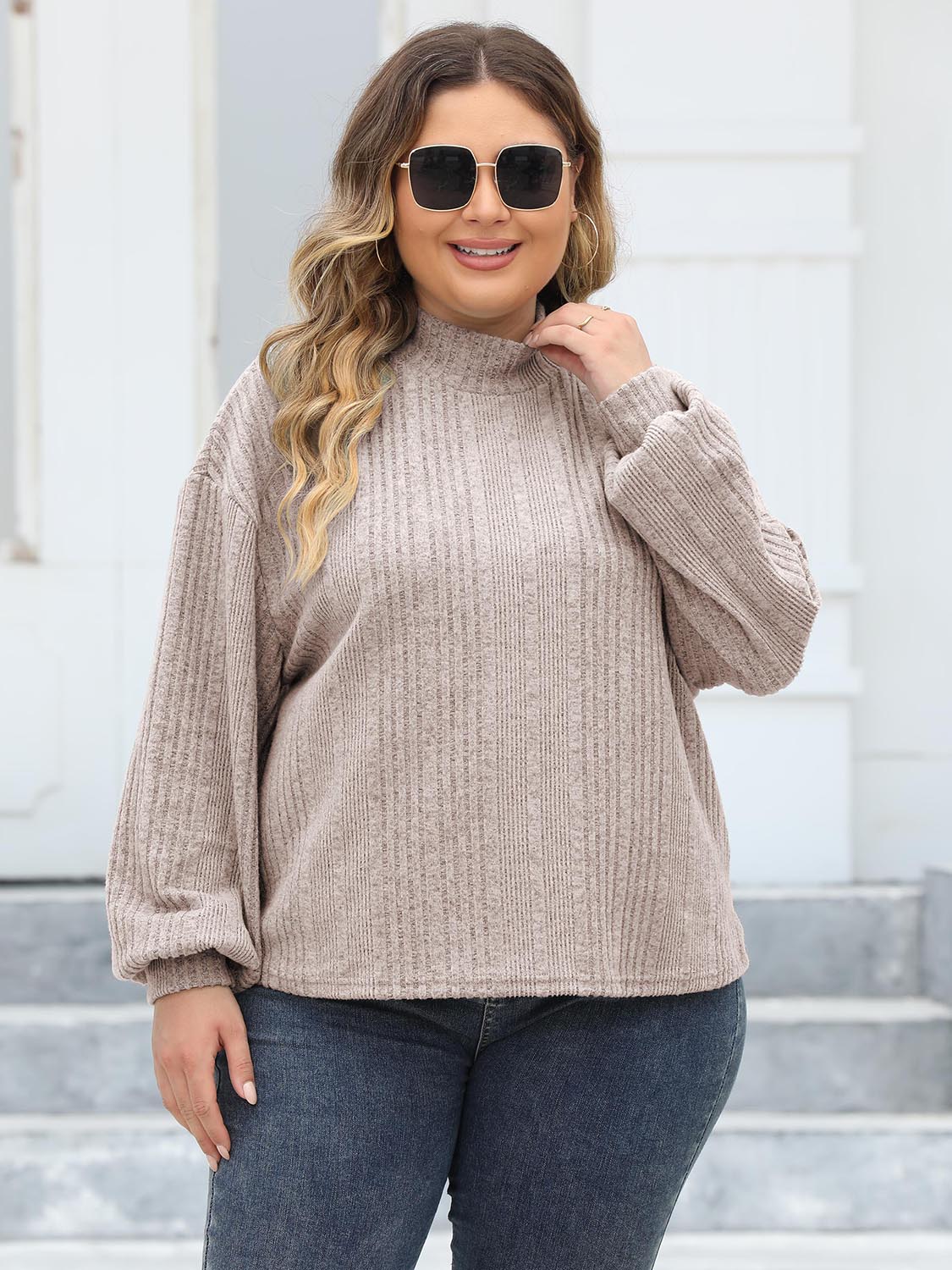 Plus Mock Neck Long Sleeve Knit Top