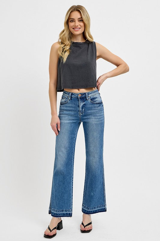 Raw Hem Ankle Bootcut Jeans Plus-Size