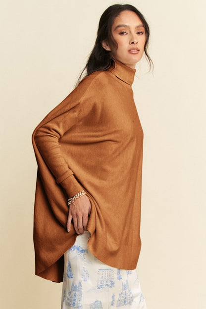 High-Low Turtleneck Long Sleeve Knit Top