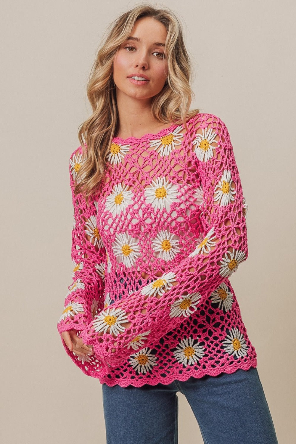 Floral Crochet Net Lace Sweater Cover Up