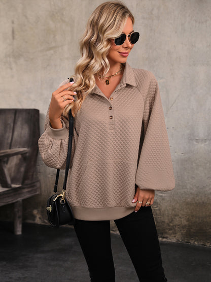 Collared Neck Buttoned Sweater with Pocket