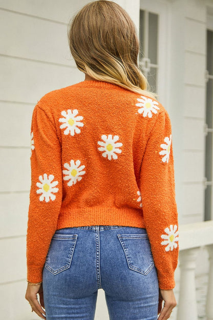 Flower  Round Neck Short Sleeve Pullover Sweater