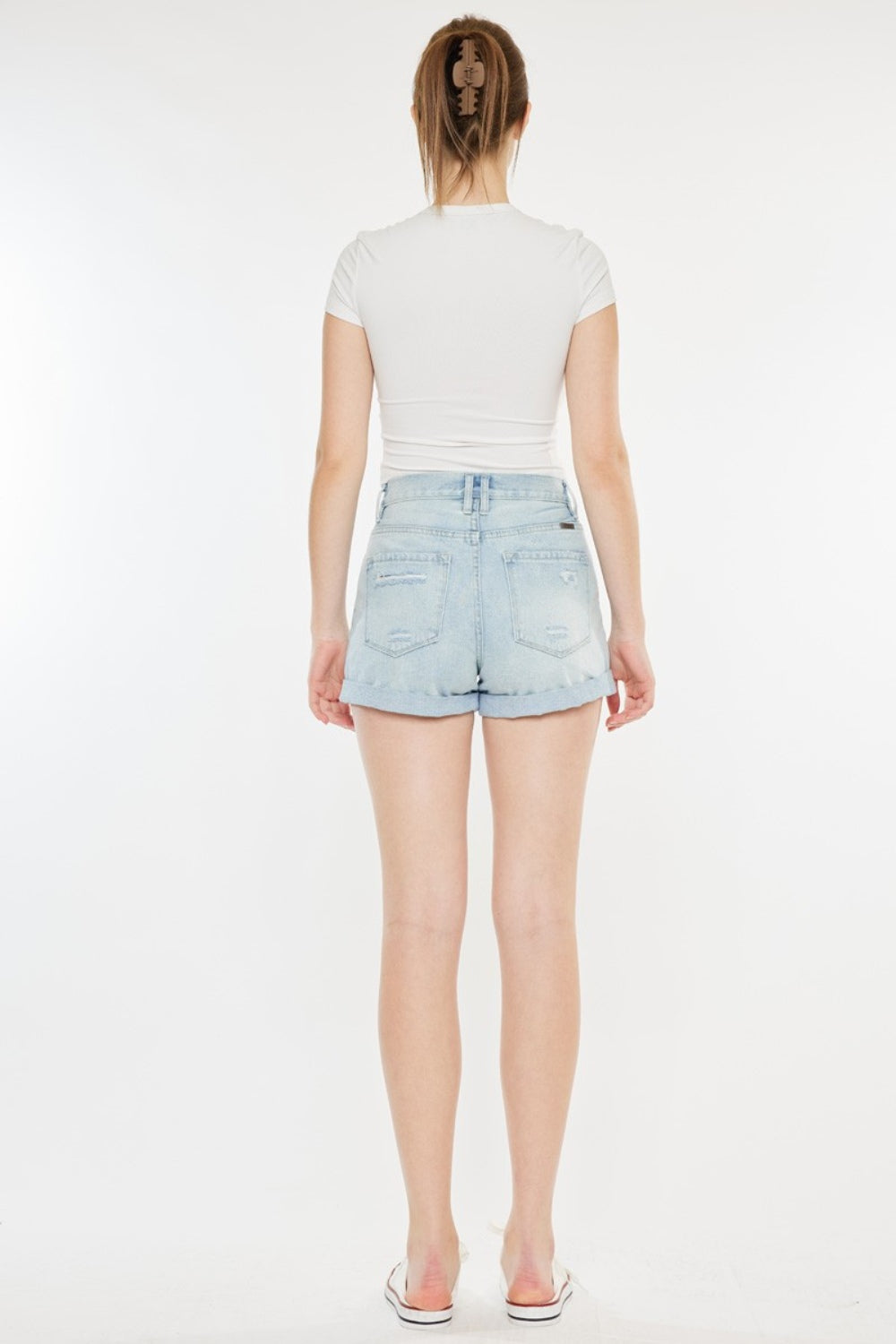 High Rise Repaired Mom Denim Shorts