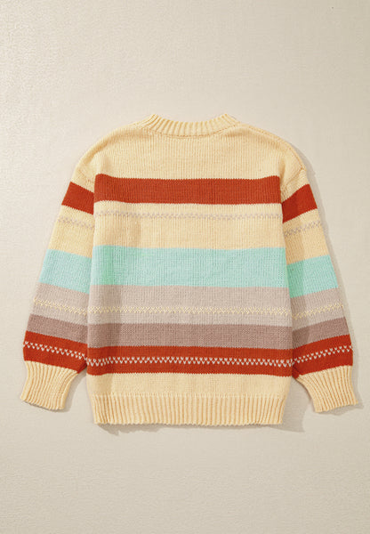 Color Block Round Neck Dropped Shoulder Sweater