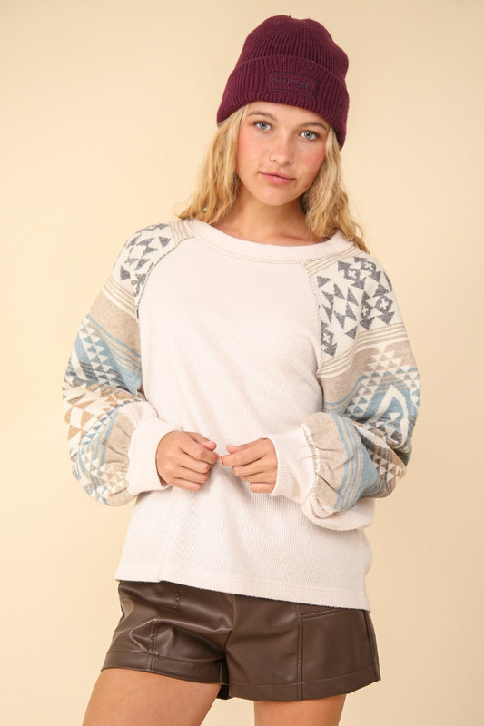 Print Long Sleeve Round Neck Knit Top