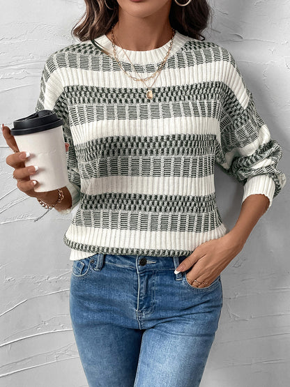 Contrast Round Neck Long Sleeve Sweater