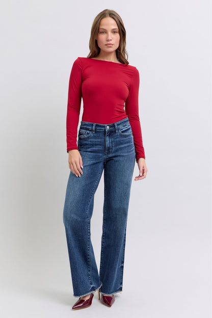 Raw Hem Mid Rise Jeans