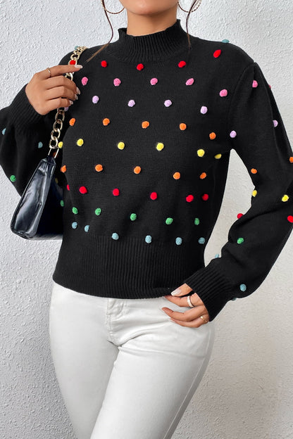 Trim Mock Neck Long Sleeve Pullover Sweater