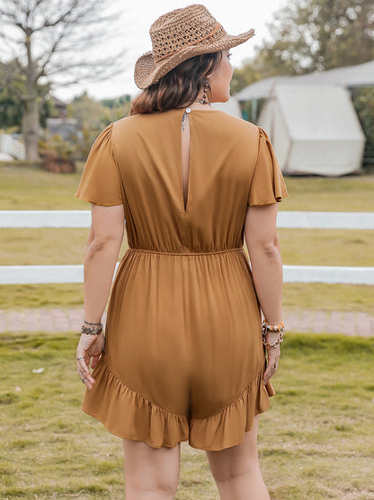 Plus Ruffled V-Neck Short Sleeve Romper
