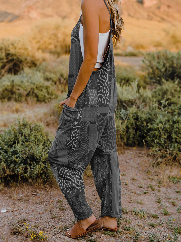 Print V-Neck Sleeveless Jumpsuit