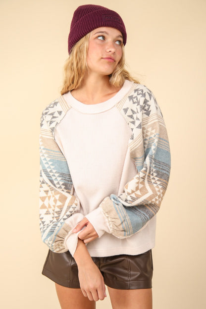 Print Long Sleeve Round Neck Knit Top