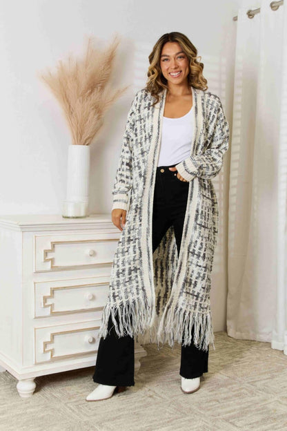 Multicolor Open Front Fringe Hem Cardigan