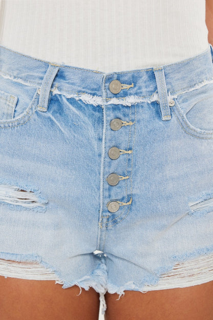 Distressed Button Fly Denim Shorts