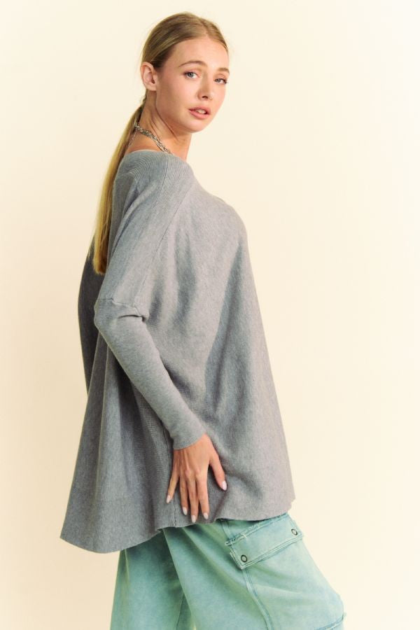 Round Neck Dropped Shoulder Long Sleeve Knit Top