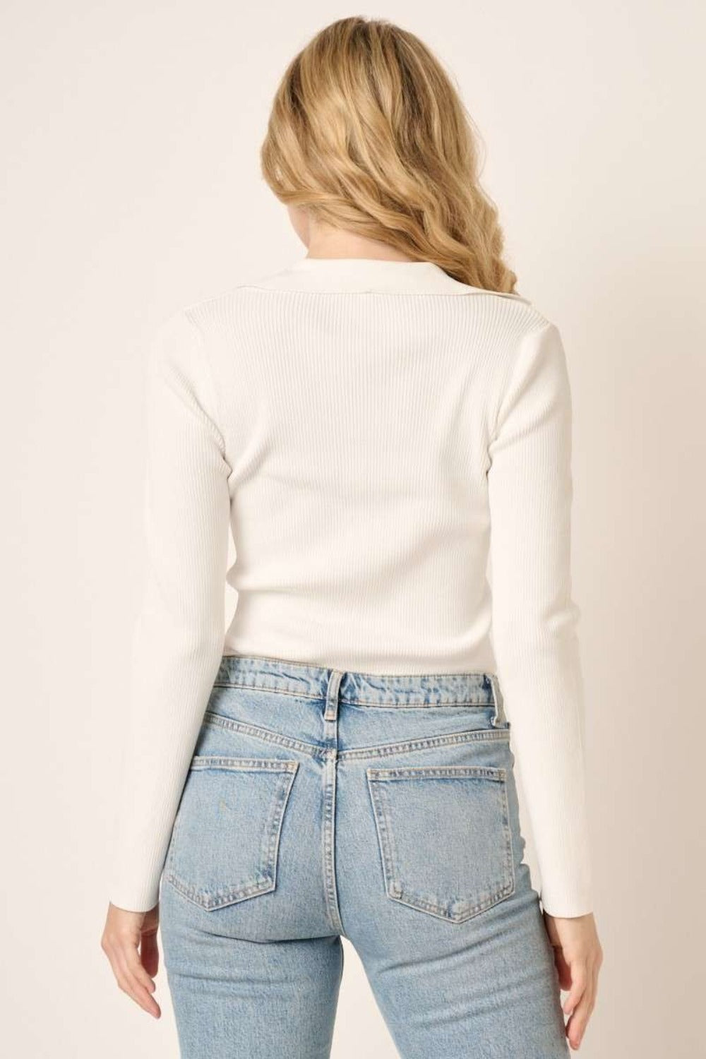 Polo Long Sleeve Ribbed Knit Top