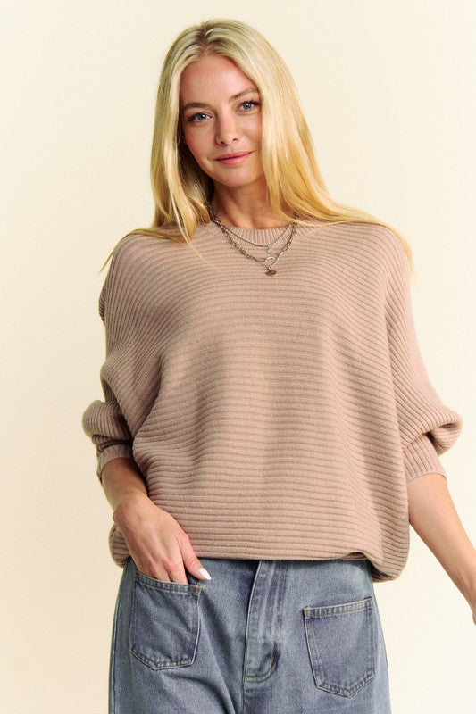 Round Neck Batwing Sleeve Sweater