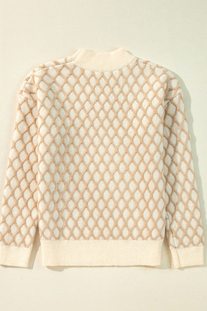 Diamond  Mock Neck Long Sleeve Sweater