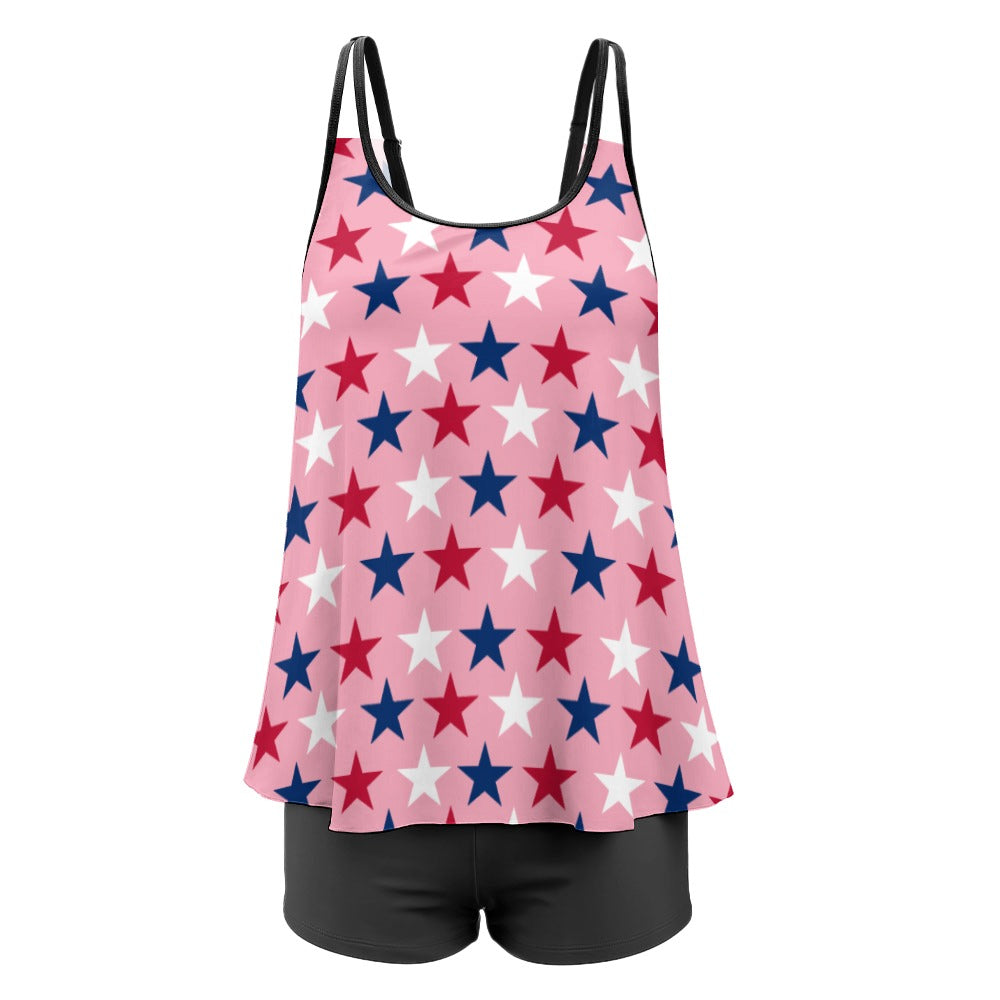 Plus 2-Piece 4th of July Pink Tankini & Boy Shorts Sets