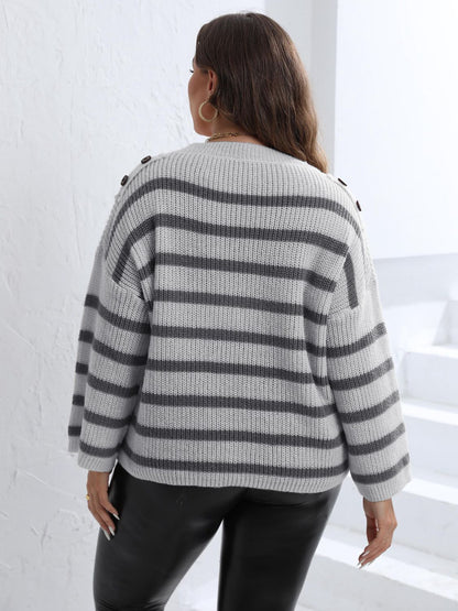 Plus Striped Dropped Shoulder Sweater