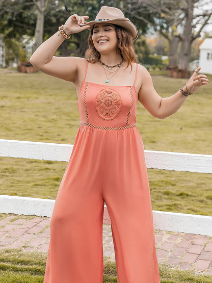 Plus Lace Detail Spaghetti Strap Wide Leg Jumpsuit