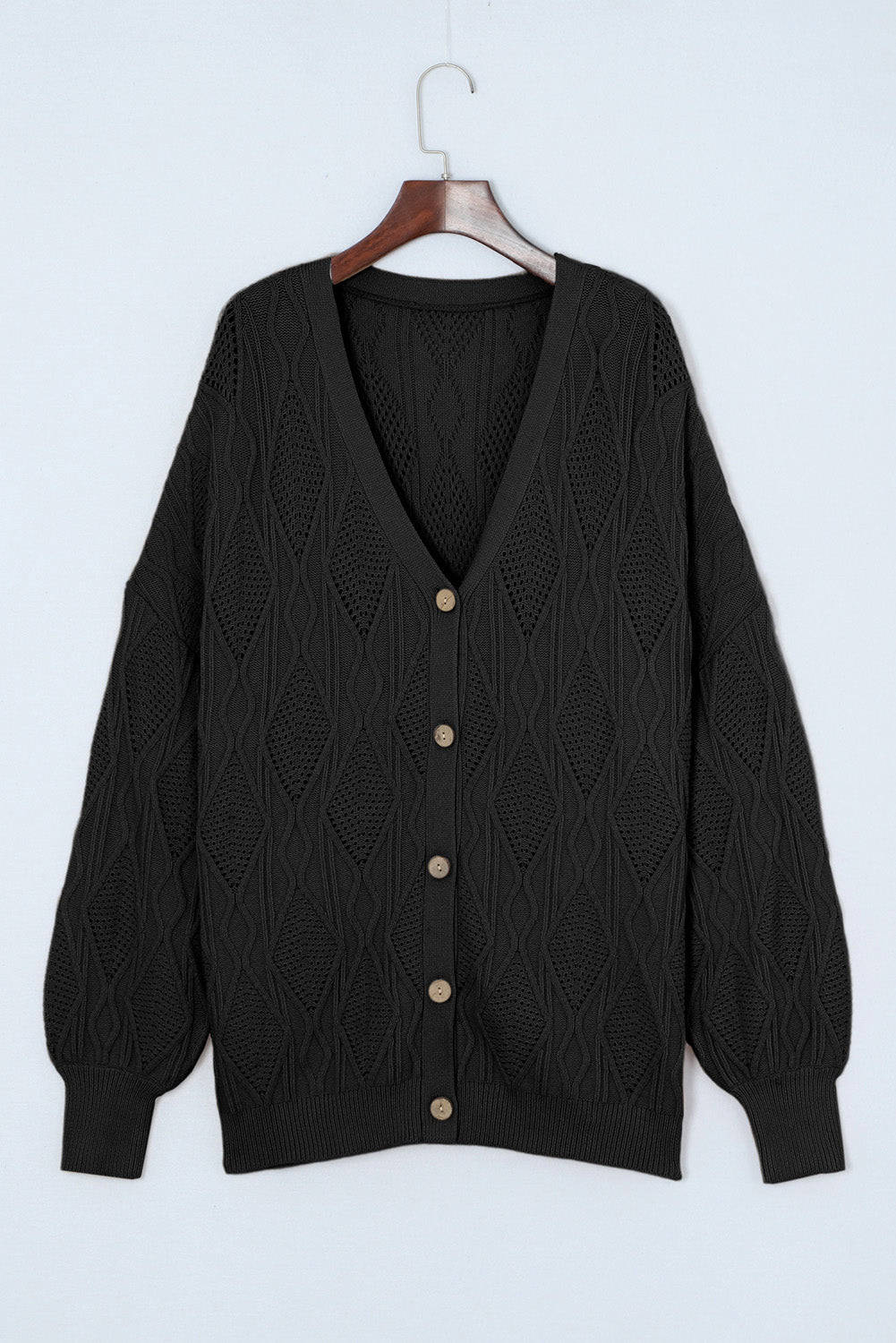 Plus Cable-Knit Button Up Sweater