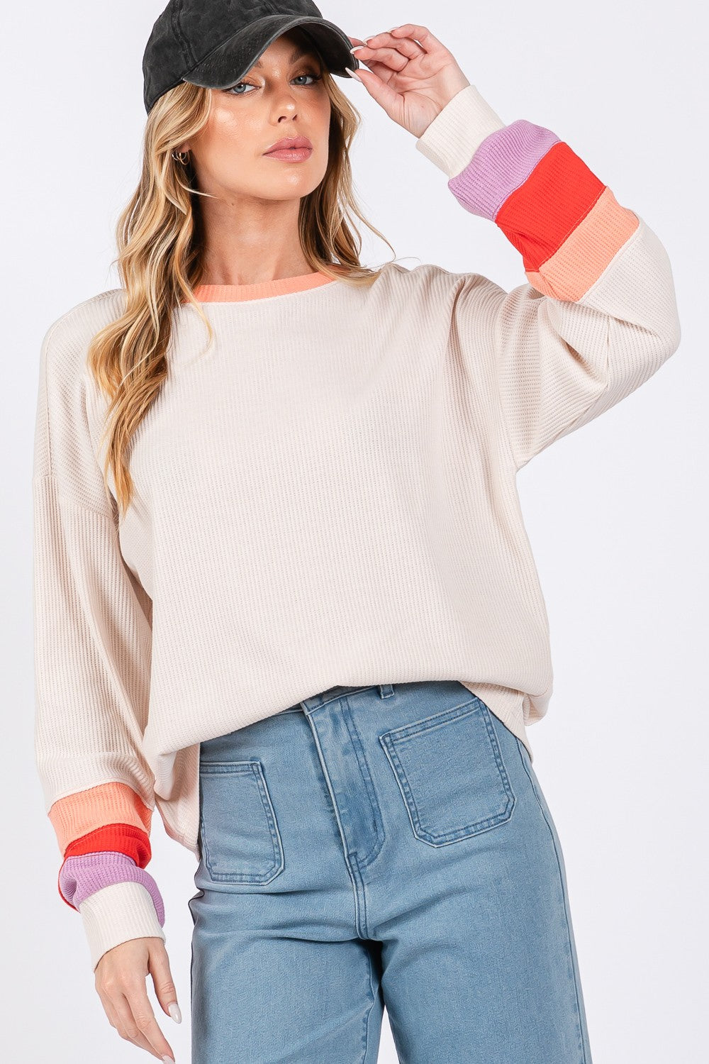 Color Block Waffle Knit T-Shirt