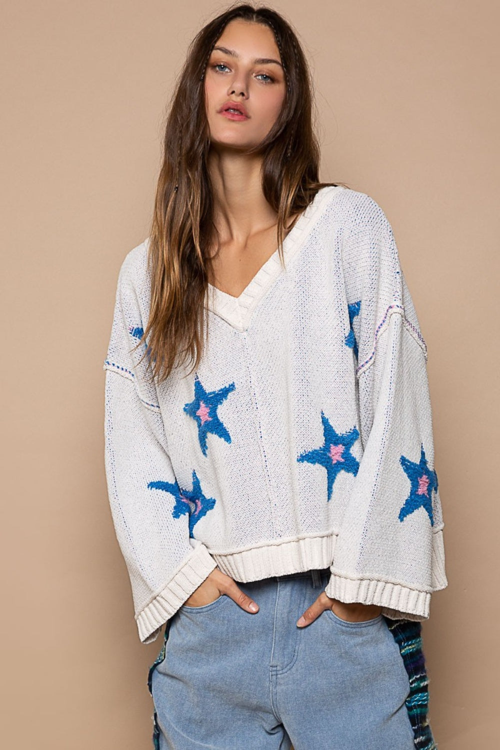 Long Sleeve Star Patch Sweater