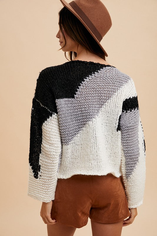 Color Block Drop Shoulder Sweater