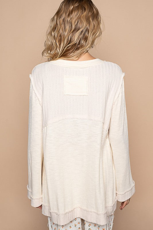 Embroidered Round Neck Long Sleeve Knit Top